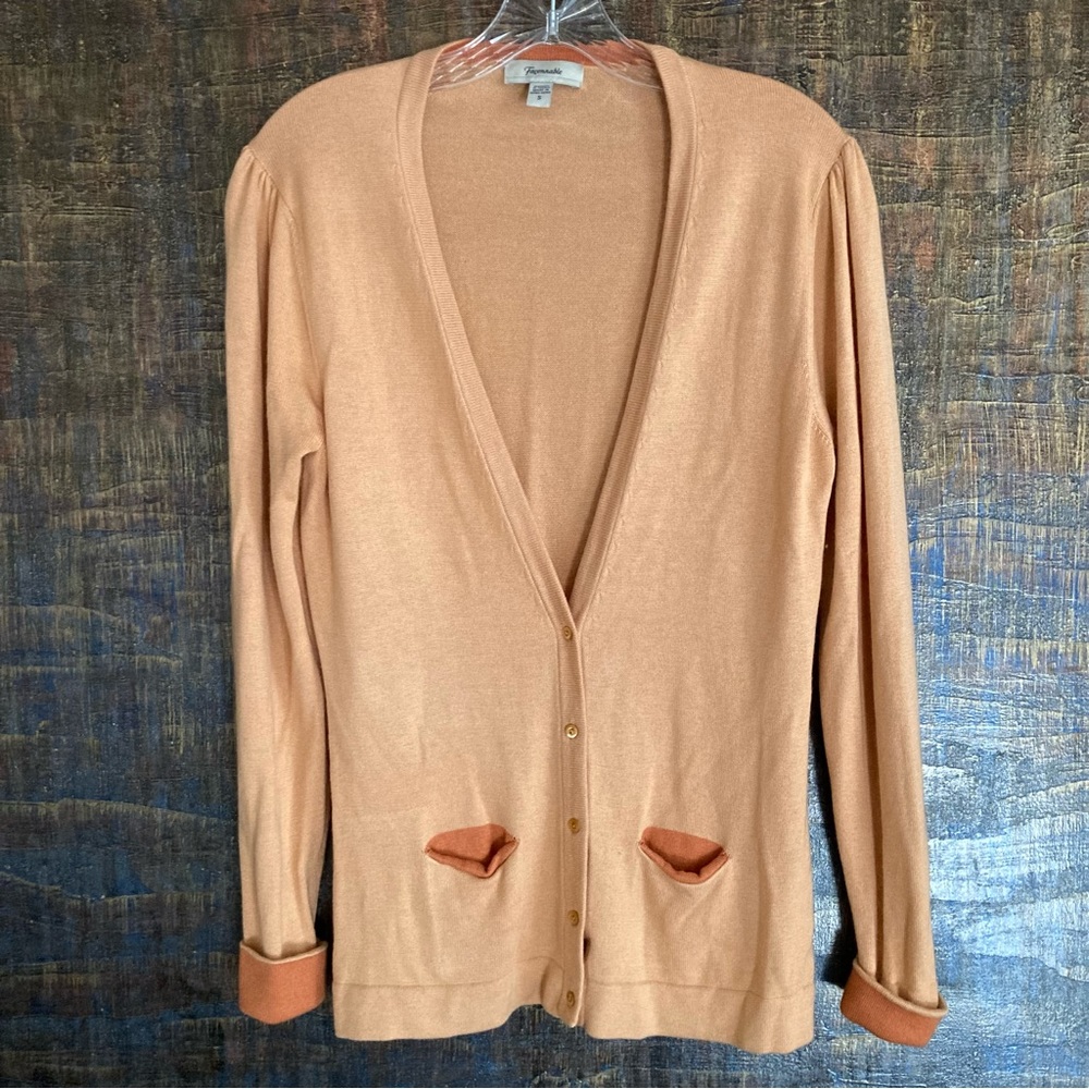 Faconnable Soft Silk/Cashmere 2 Tone Peach Cardigan sz S